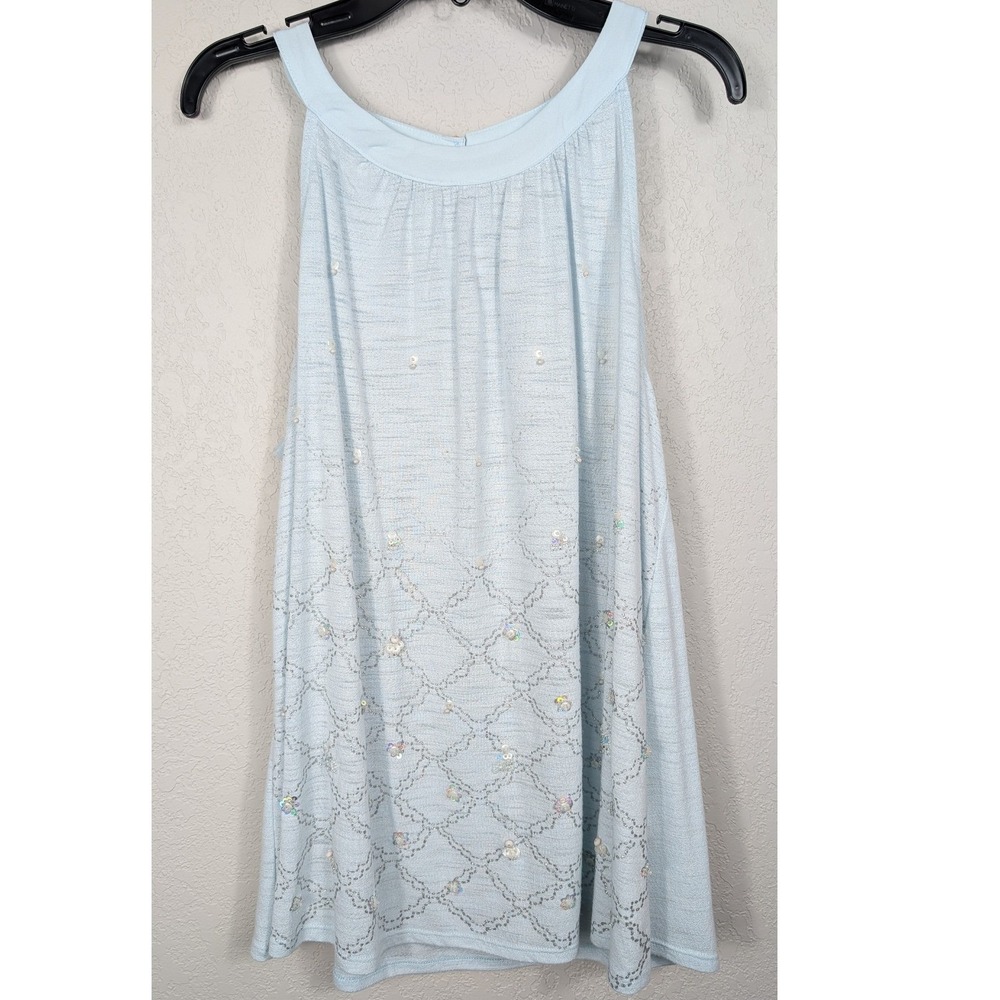LC Lauren Conrad Tank Top Women L Light Blue Sequin Beaded Halter Blouse